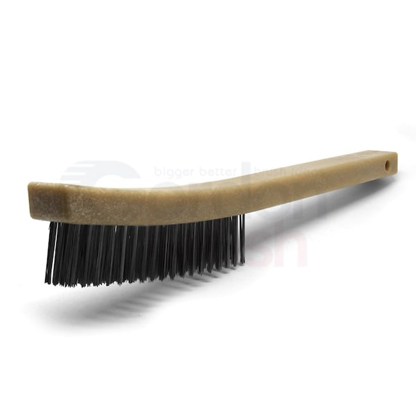 4x19 Row 0.012 SS Wire, 13-3/4 Curved Plastic Handle Scratch Brush, PK12